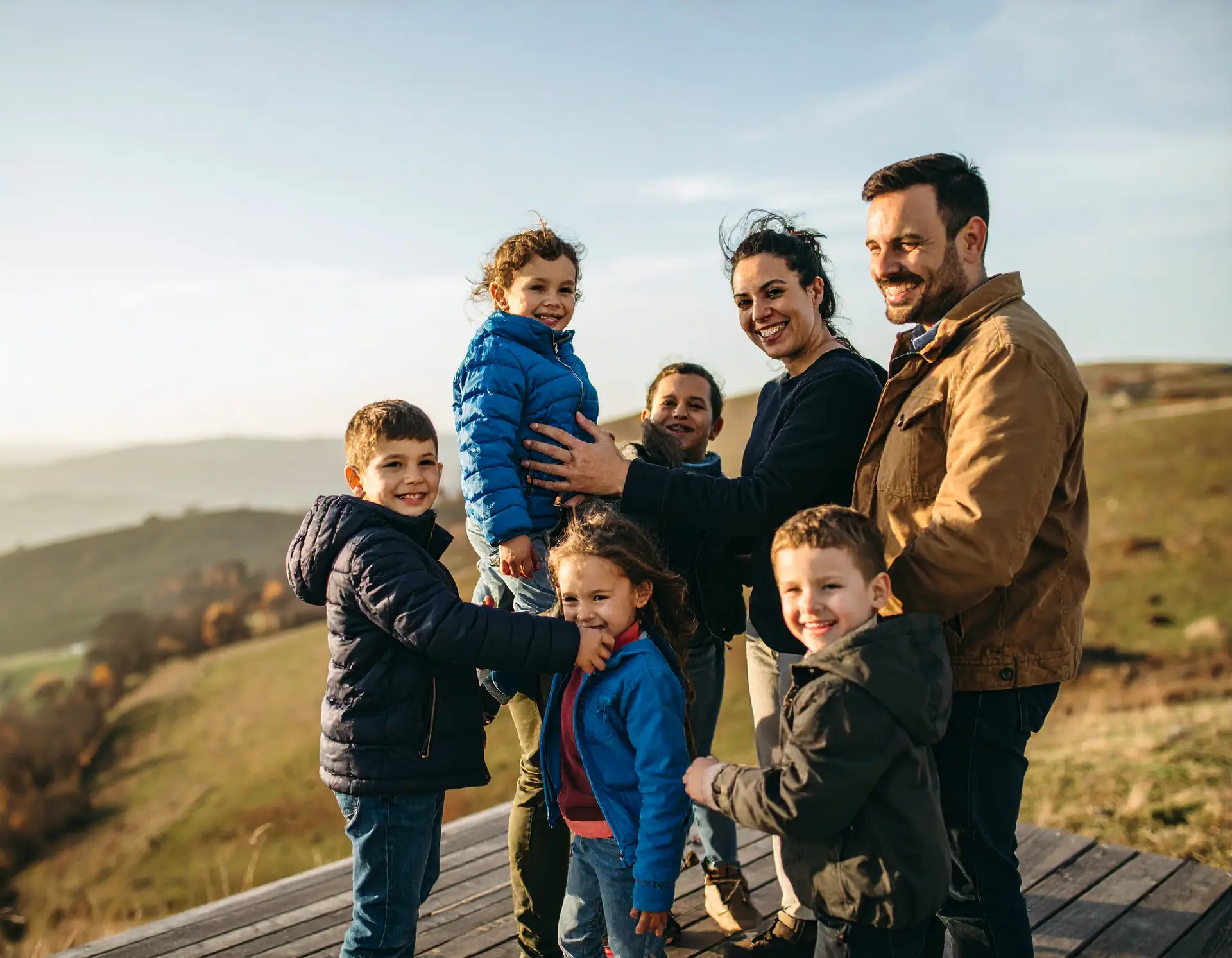 Young family outdoors in countryside