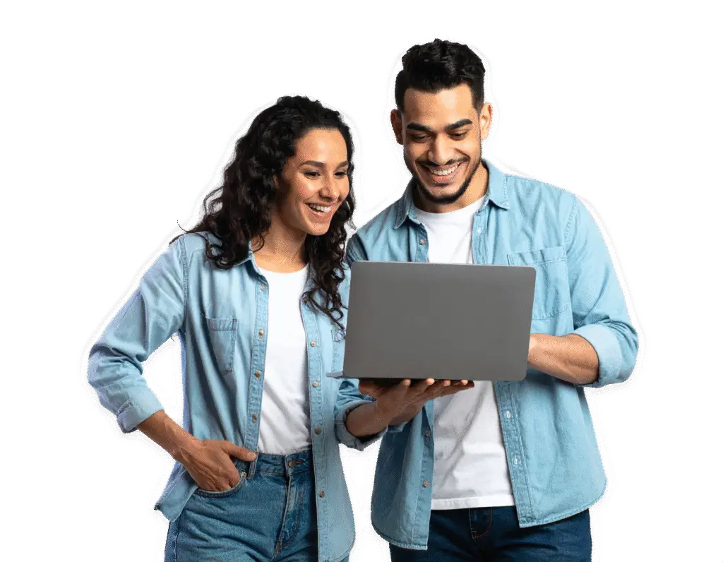 Young couple looking at laptop